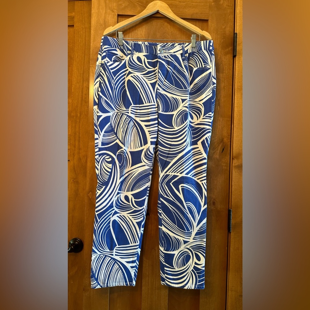 These are fun, Chicos, blue and white print ankle so slimming jeans